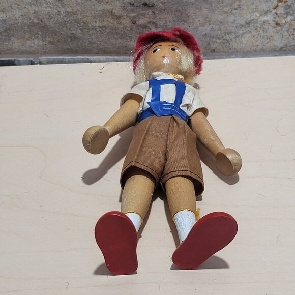 Vintage Wooden Peg Austrian Style Boy Folk Art Doll Figurine - Picture 3 of 11